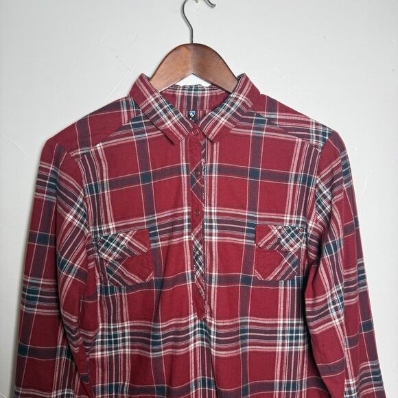 Kuhl Women's Red Maroon Plaid Shirt Popover Women's Size Medium Style# 8219 - Picture 2 of 16